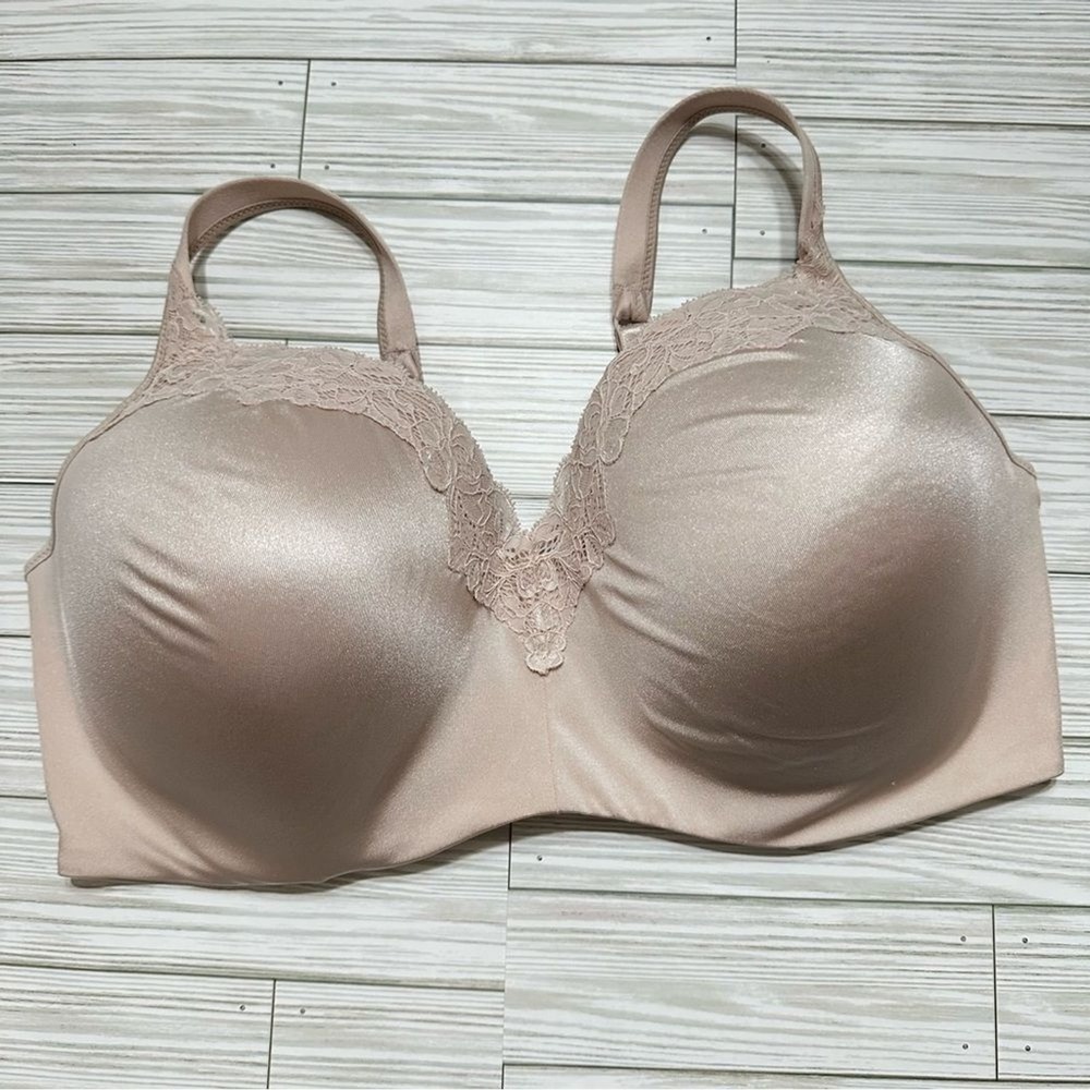 Playtex Full Figure Bra 44DD Beige Lace Trim Full Coverage Comfort Underwire‎